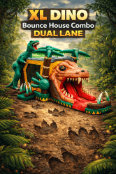 XL Dino Bounce House Dual Lane Slide Wet/Dry